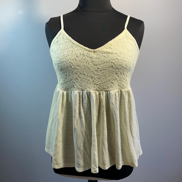 torrid Tops - Torrid Pale Yellow Jersey and Lace Babydoll Cami